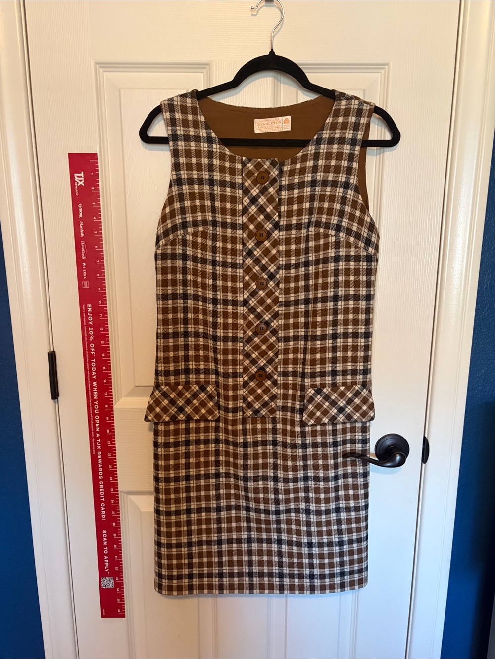 Vintage Pendleton Women’s Brown Plaid Wool Dress - Picture 2 of 6